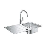 GROHE Evier inox 86x50 cm + Mitigeur de cuisine Bauloop col de cygne