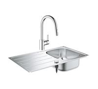 GROHE Evier inox 86x50 cm + Mitigeur de cuisine Feel chrome avec douchette