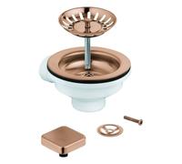 GROHE Garniture d'écoulement excentrique, pour éviers de cuisine avec 1 bassin, avec cadre, grilles carrées, 40400DL0, Couleur: coucher de soleil chaud brossé