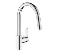 GROHE Get, mitigeur de cuisine, douchette extractible, haute pression | Bec haut, orientable à 360°, robinet pour la cuisine, limiteur de débit, montage facile sur l'évier (chrome, 31484001)