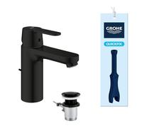 GROHE Get Mitigeur de Lavabo avec Tirette, Taille M (Levier Métal, Cartouche Céramique 35 mm, Mousseur Économiseur d’Eau 5,7 l/min, Flexibles 3/8", 159 mm, QuickTool Inclus), Noir Mat, 234542430