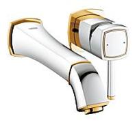 Grohe Grandera de robinet de lavabo mural 19930IG0 chromé or, fixée au mur 2 trous, saillie 234mm