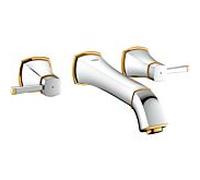 Grohe Grandera de robinet de lavabo mural 20415IG0 chromé or, fixée au mur 3 trous, saillie 234mm