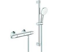 GROHE Grohtherm 1000 Ensemble de douche - mitigeur thermostatique - avec rosaces - avec ensemble de douche - 60cm - douchette carrée - 2 types de jet - flexible de douche lisse - chrome 34820005