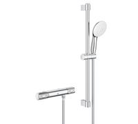 GROHE Grohtherm 1000 Performance Ensemble de douche - robinet de douche thermostatique - avec ensemble barre de douche - 60cm - douchette à main ronde - 2 jets - flexible de douche lisse - chrome 3483