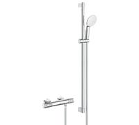 GROHE Grohtherm 1000 Performance Ensemble de douche - robinet de douche thermostatique - avec rosaces - avec barre de douchette - 90cm - douchette à main ronde - 2 jets - flexible de douche lisse - ch