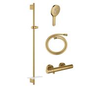 GROHE Grohtherm 1000 Smartactive Ensemble barre de douche - 90cm - avec porte-savon - robinet de douche thermostatique - douchette ronde - flexible lisse - 125cm - Cool Sunrise brossé sw98748/SW862663