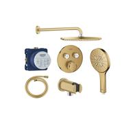 Grohe Grohtherm ensemble de douche de tête encastré - douche de tête ronde - douchette ronde - bras mural courbé - cool sunrise brossé SW354643/SW105953/SW98873/SW472417/SW1077368/SW988