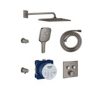 GROHE Grohtherm SmartControl Ensemble de douche de tête encastré - douche de tête carrée 31cm - douchette carrée - bras mural - graphite brossé foncé sw98828/sw98893/sw98901/sw105953/sw438881/sw439127