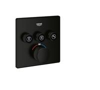 GROHE Grohtherm SmartControl - Thermostat Carré Encastré pour Douche ou Bain (3 Vannes, Tourner pour le Réglage du Débit, Bouton de Sécurité à 38°C, Finition Seule), Noir Mat, 291262430