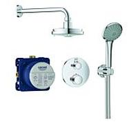 Grohe Grohtherm système de douche à encastrer 34735000 chromé , avec thermostat à encastrer, bras de douche 16cm