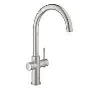 Grohe Blue Home Mitigeur monocommandé pour évier Starter Kit, portée 224mm, bec en C, avec fonction filtre et refroidissement, 31455DC1, Couleur: acier super