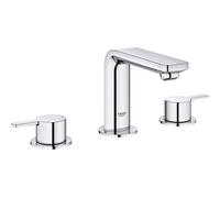 GROHE Lineare Mitigeur de Lavabo 3 Trous avec Bonde à Tirette, Taille M (Montage sur Plage, 120 mm, Mélangeur à Deux Poignées, Économie d’Eau), Chrome, 20304001