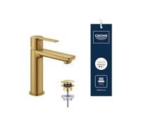 GROHE Lineare, mitigeur lavabo vidage Push-Open, hauteur 18cm, 5l/min | Taille S, Ensemble de Vidage Push-Open, Cartouche Céramique SilkMove 28 mm, FastFixation Plus, Monobloc