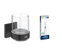 GROHE Lot de Start Cube Verre en Cristal avec Support, Noir Mat, 410972430 Kit Colle Quickglue A1, 41127000