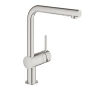 GROHE Mitigeur monocommande évier Minta – super chromé, douchette extractible, bec L
