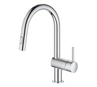GROHE Minta Mitigeur monocommandé pour évier, portée 223mm, bec en C, extractible, Easy Docking, pivotant, double douchette d'évier, 32321002, Couleur: chrome