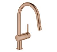 GROHE Minta Mitigeur monocommandé pour évier, portée 223mm, bec en C, extractible, Easy Docking, pivotant, double douchette d'évier, 32321DL2, Couleur: coucher de soleil chaud brossé