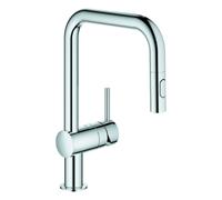 GROHE Minta Mitigeur monocommandé pour évier, portée 225mm, bec en U, extractible, Easy Docking, douchette double, pivotant, 32322002, Couleur: chrome