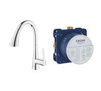 GROHE Mitigeur évier Chromé Zedra 32294002 (Import Allemagne) & Corps encastré universel 1/2 Rapido SmartBox 35600000, Laiton, Bleu