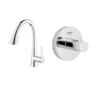 GROHE Mitigeur évier Chromé Zedra 32294002 (Import Allemagne) & Essentials - crochet pour peignoir (crochet robuste, finition chromée durable et facile à nettoyer, assemblage facile), chromé, 40364001