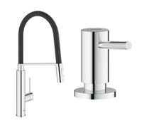 GROHE Mitigeur Evier Concetto 31491000 & Distributeur de savon encastrable, distributeur savon cuisine, distributeur savon liquide capacité de 500ml, installation et nettoyage facile, chromé