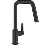 GROHE Mitigeur d'évier QuickFix Start 306312430 – Bec haut, douchette extractible 2 jets noir mat