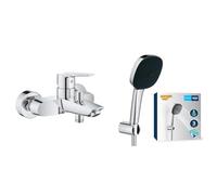 GROHE Mitigeur monocommande Bain/Douche Start avec inverseur, robinet avec mousseur économique & Vitalio Comfort 110, Ensemble de douche avec Douchette 3 jets, Flexible de douche 1,75m