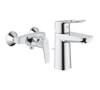 GROHE Mitigeur monocommande Douche Start Flow, robinet à montage mural, raccord fileté & Mitigeur Lavabo Bauloop 23335000 (Import Allemagne), Chromé, Ancienne version