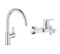 Grohe Mitigeur Monocommande Evier Bec C Bauloop 31368001 (Import Allemagne) Chromé & Mitigeur monocommande Bain Douche Start Flow, robinet à montage mural, raccord fileté pour flexible en 1/2"
