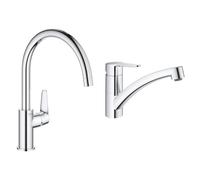 GROHE Mitigeur monocommande évier de cuisine Start Curve, chromé, 31554001 (Import Allemagne) & StartEco Mitigeur Monocommande Evier, Robinet Cuisine, Bec Bas, Rotation 140°, Mousseur