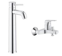 GROHE Mitigeur monocommande Lavabo Taille XL Start Classic Chromé 23784000 & Mitigeur monocommande Bain Douche Start Flow, robinet à montage mural, raccord fileté