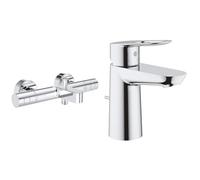 GROHE Mitigeur thermostatique bain douche Precision Get, montage mural, indicateur de température & Mitigeur Lavabo Bauloop 23335000 (Import Allemagne), Chromé, Ancienne version