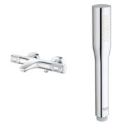 GROHE Mitigeur thermostatique douche Precision Feel, montage mural, indicateur & Get Stick Pommeau de douche 1 jet, Douchette Economie d'eau, Facile à installer et à nettoyer, Chromé
