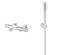 GROHE Mitigeur thermostatique douche Precision Feel, montage mural, indicateur & Vitalio Get Stick Ensemble de Douche (Pommeau de Douche 1 jet Economie d’eau, Support Mural, Flexible de douche