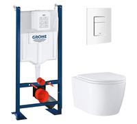 GROHE Pack Bati-support autoportant + plaque blanche + cuvette suspendue Start Round sans bride