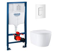 GROHE Pack Bati-support sol et mur + plaque blanche + cuvette suspendue Start Round sans bride