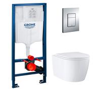 GROHE Pack Bati-support sol et mur + plaque chrome + cuvette suspendue Start Round sans bride