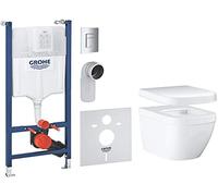 GROHE pack complet WC suspendu Solido Compact, bâti support universel, toilette et fixations invisibles, cuvette Euro Ceramic, plaque de commande, 39891000 (Import Allemagne) Blanc