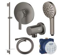 GROHE Pack douche encastré mitigeur + douchette 3 jets + barre de douche + flexible + coude, Hard Graphite brossé