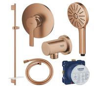 GROHE Pack douche encastré mitigeur + douchette 3 jets + barre de douche + flexible + coude, Warm Sunset brossé