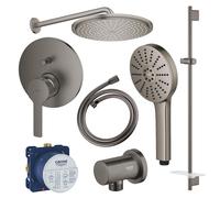 GROHE Pack douche encastré mitigeur + douchette 3 jets + barre de douche + tête + flexible + coude, Hard Graphite brossé