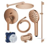 GROHE Pack douche encastré mitigeur + douchette 3 jets + barre de douche + tête + flexible + coude, Warm Sunset brossé