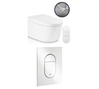 GROHE Pack Sensia WC Lavant Suspendu, Blanc Alpin, 36507SH0 + Plaque de Commande Cosmopolitan S, 37624SH0, Chrome