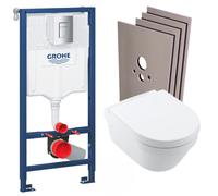 Grohe - Pack WC Bâti Rapid SL + Cuvette Villeroy&Boch Architectura sans bride fixations invisibles + plaque chrome + Set d'habillage