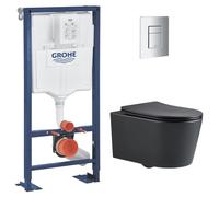 Grohe - Pack WC Bâti Solido + WC sans bride SAT Noir mat + Plaque chrome (AUTOPORTANT-BLACKSAT-1)