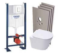 Pack WC Bâti-support autoportant + WC suspendu sans bride SAT + Abattant frein de chute + Plaque Blanc + Set d'habillage