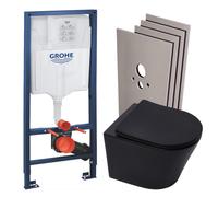 Grohe - Pack WC Bâti-support Rapid SL + Cuvette SAT Infinitio noire mat + Abattant frein de chute + Plaque Chrome + Set habillage