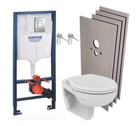Grohe - Pack WC bâti-support Rapid SL + WC Porcher sans bride + Abattant + Plaque + Set d'habillage (RapidSL-PorcherRimless-sabo)
