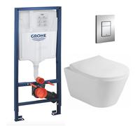 Grohe - Pack WC Bâti-support Rapid SL + WC sans bride Lucco Avva + Abattant softclose + Plaque chrome (RapidSL-Avva-1)